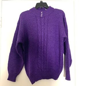 New Vintage Sterling Harris Cable Knit Sweater with Perl Buttons Purple Medium